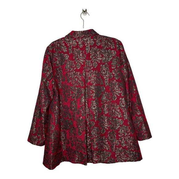 Chicos Jacket Topper Womens Size 2 US 12/14 Red Floral Jacquard Tapestry - Picture 2 of 16